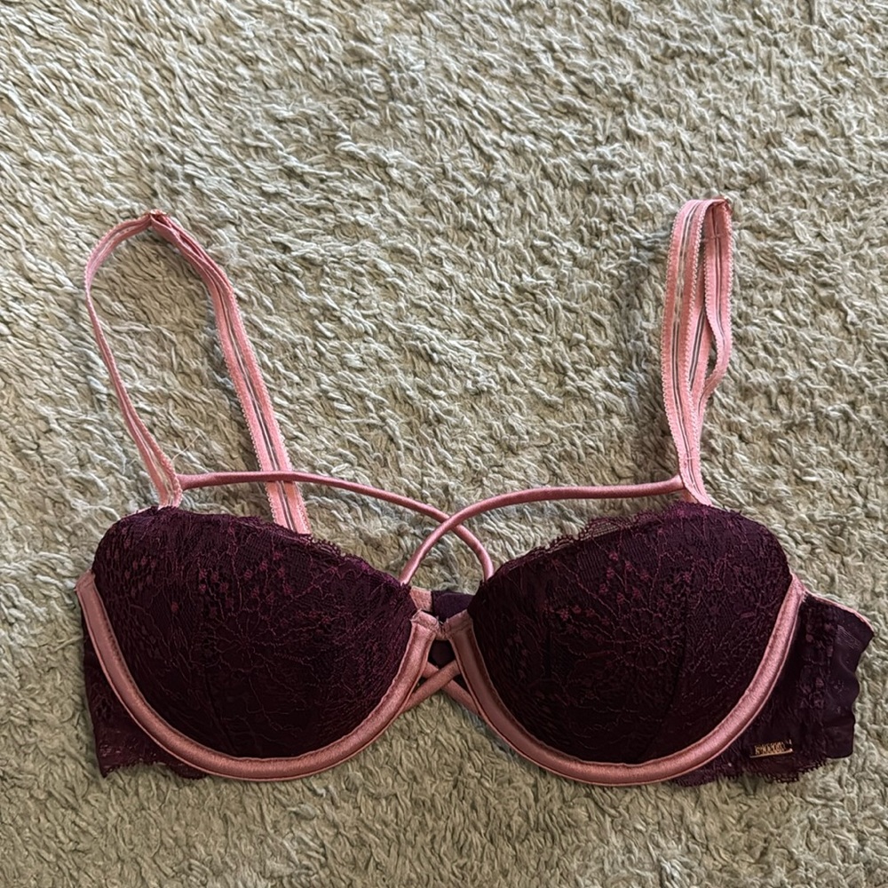 Maroon Lace 32B Date VS Push Bra